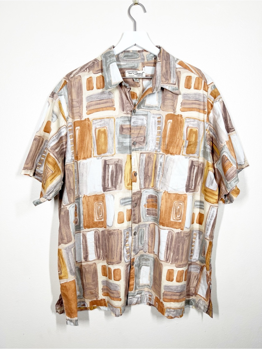 Tori Richard Vintage-Inspired Geometric Print Short Sleeve Cotton Shirt Size 2XB